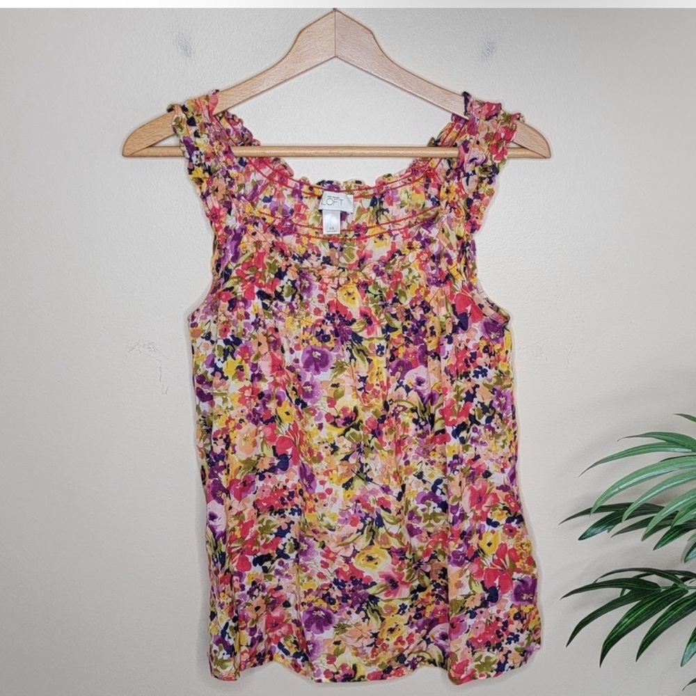 Loft | Colorful Floral Tank Top with Gathered Neckline *3